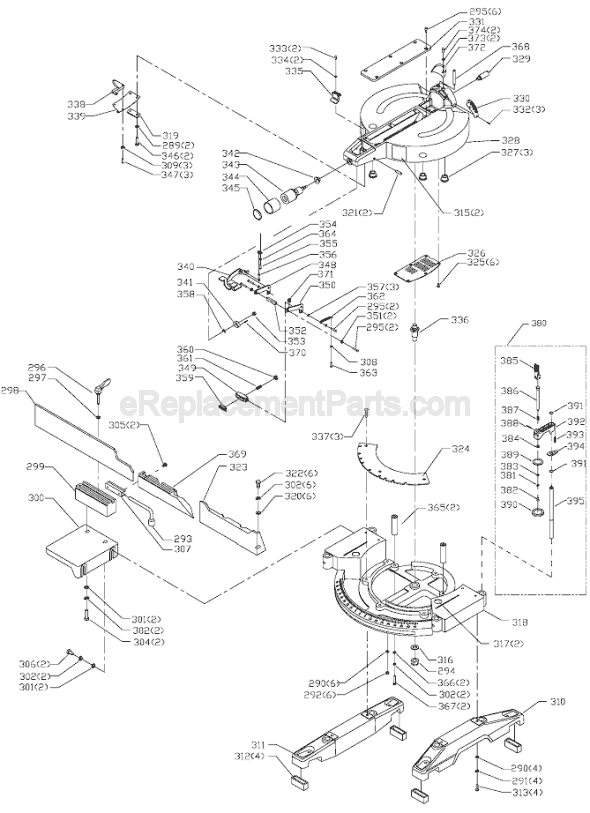 Page B Diagram and Parts List for 3802L  Porter Cable Miter Saw